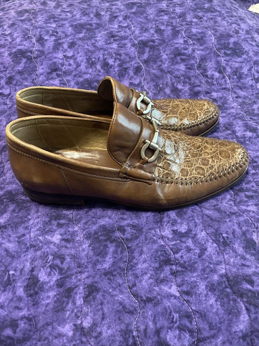 David Eden Crocodile Brown Leather Loafers Men\'s Size 7.5 Silver Buckle SlipOn David Eden Crocodile Brown Leather Loafers Men main image 2