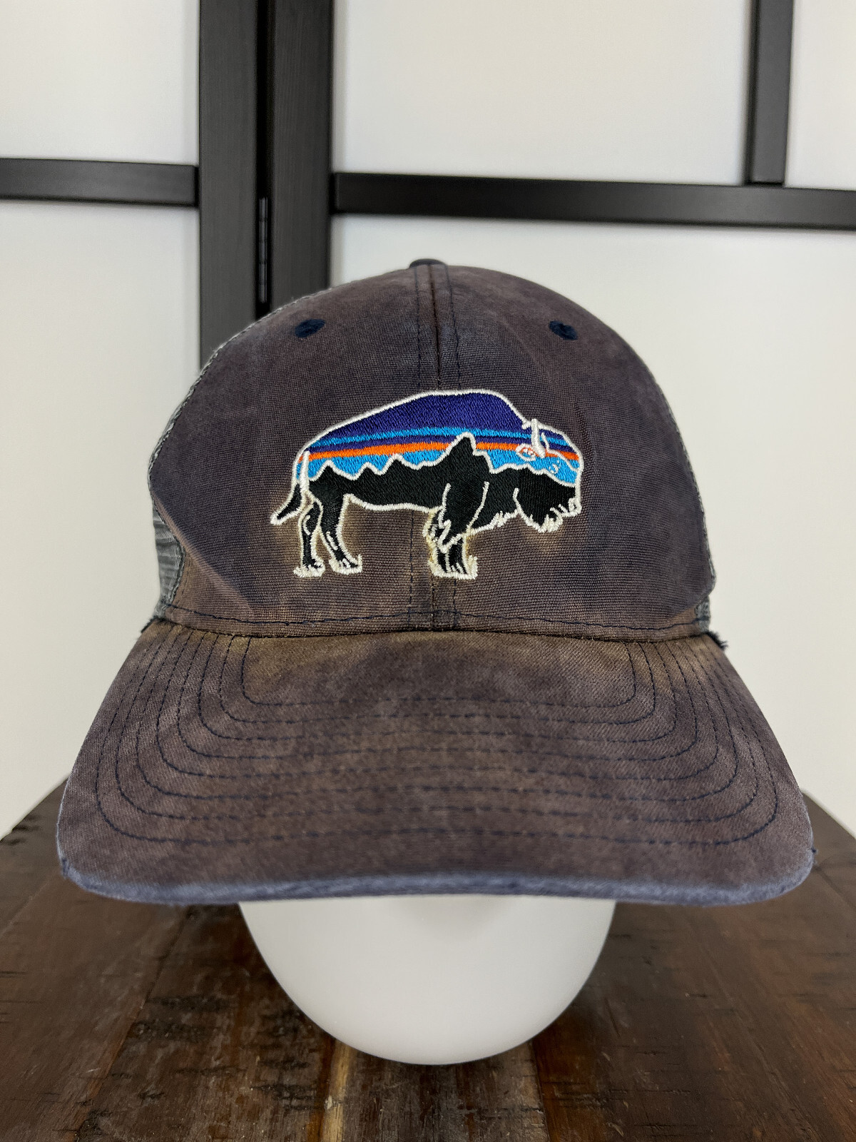 Patagonia Hat Cap Snap Back Adult One Size Blue Gray Buffalo Trucker Fitz Roy