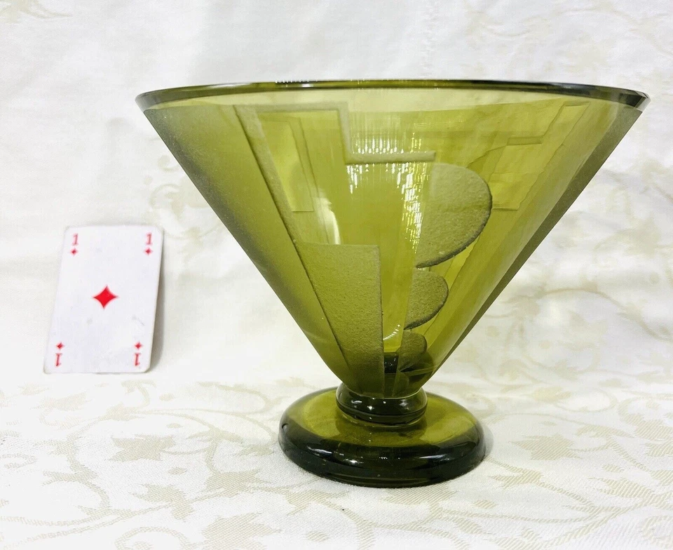 ACID ETCHED GLASS VASE GRAVE ACIDE DE COULEUR COLORE VERT DAUM NANCY ART DECO - Photo 1/4