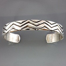 One of a Kind Sterling Silver Zig Zag Cuff Bracelet Signed - DeSantis Jewelry