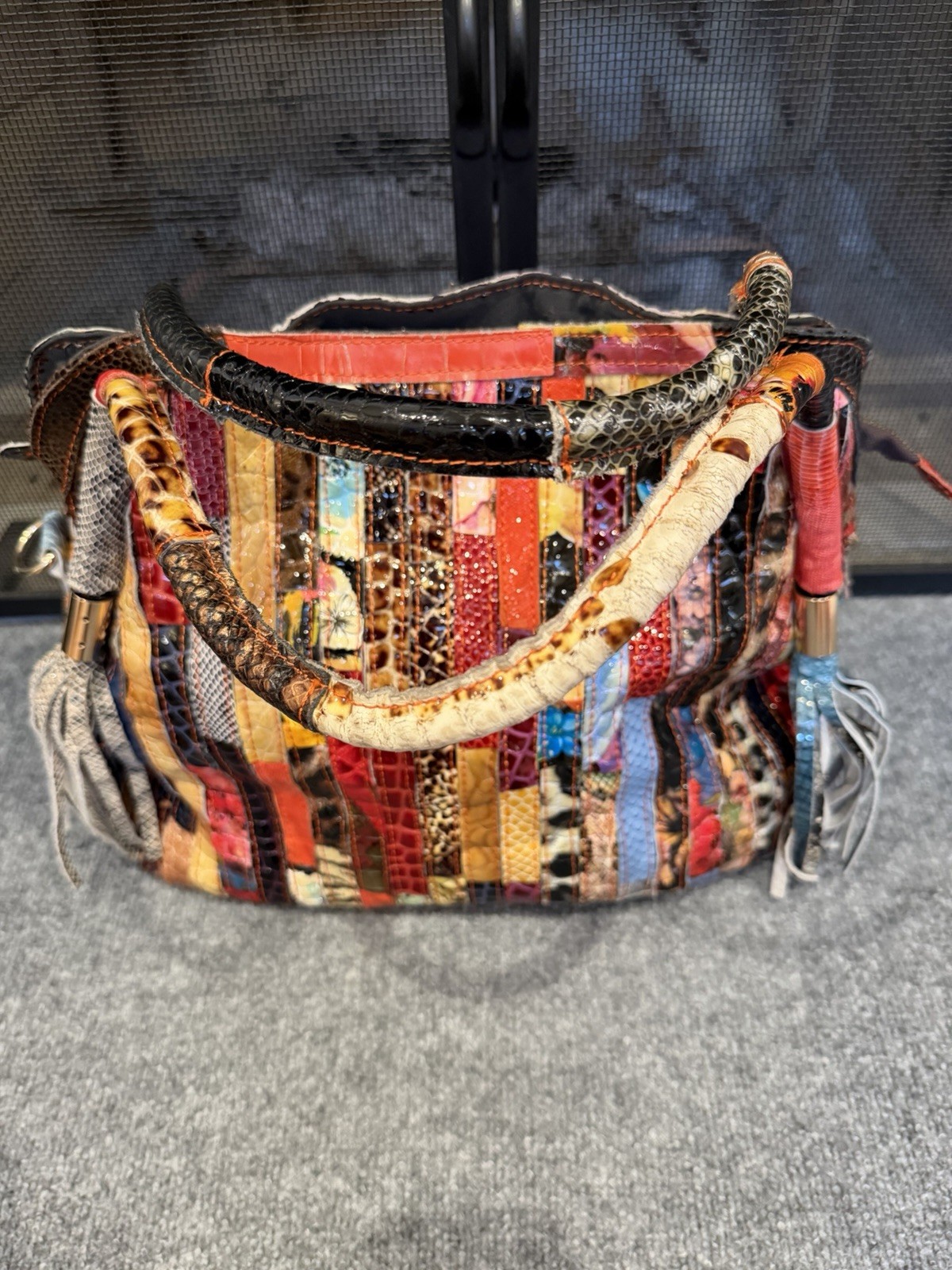 Multicolor Patchwork Patent Leather Distressed  1… - image 9