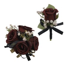 Prom Corsage and Boutonniere Set, Rose Boutonniere and Wrist Corsage Wristlet...