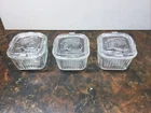 FEDERAL GLASS 4" x 4" Vintage Refrigerator Dish Embossed Vegetable Lid Lot Of (3