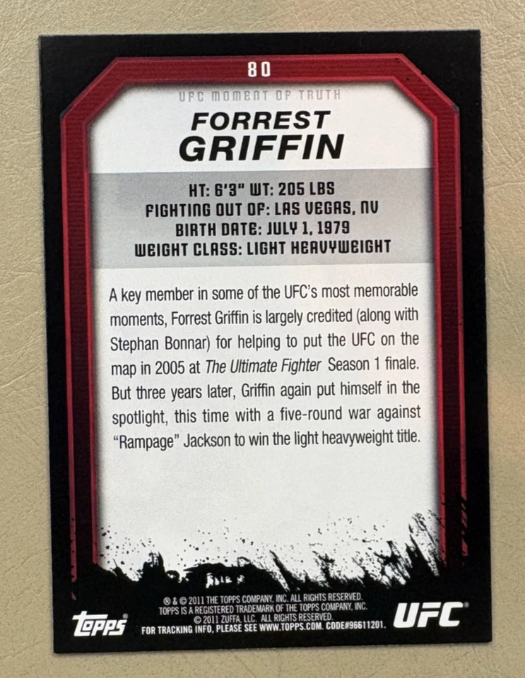 Forrest Griffin 2011 Topps UFC Moment of Truth #80 Gold Parallel - Image 2 of 2