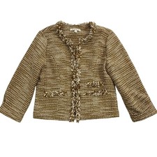 Cabi Women's Tweed Open Front Cropped Jacket 343 Brown White Metallic Size M 351
