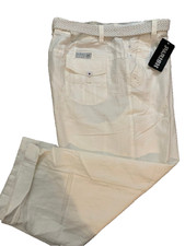        Big Men Size 50 / New 'Casual Linen Blend Pants White With Belt