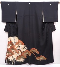 6310T01z1570 Vintage Japanese Kimono Silk TOMESODE Pine Black