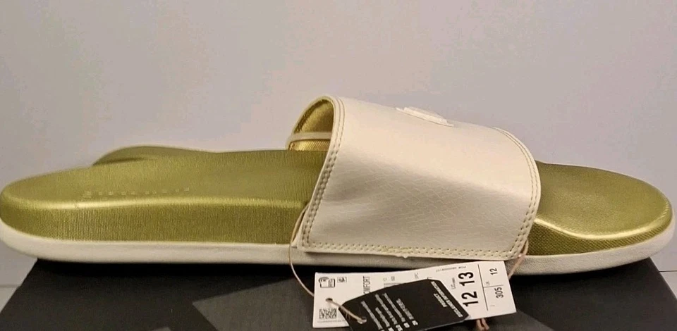 Adidas M-12/W-13 Adilette Comfort Slides JQ2253, Blanco/Blanco/Dorado Metálico Foto 4 de 4