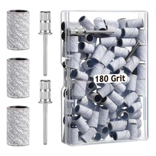 200 Pcs 180 Grit Nail Sanding Bands with 2 Drill Bits for Gel Acrylic Nails