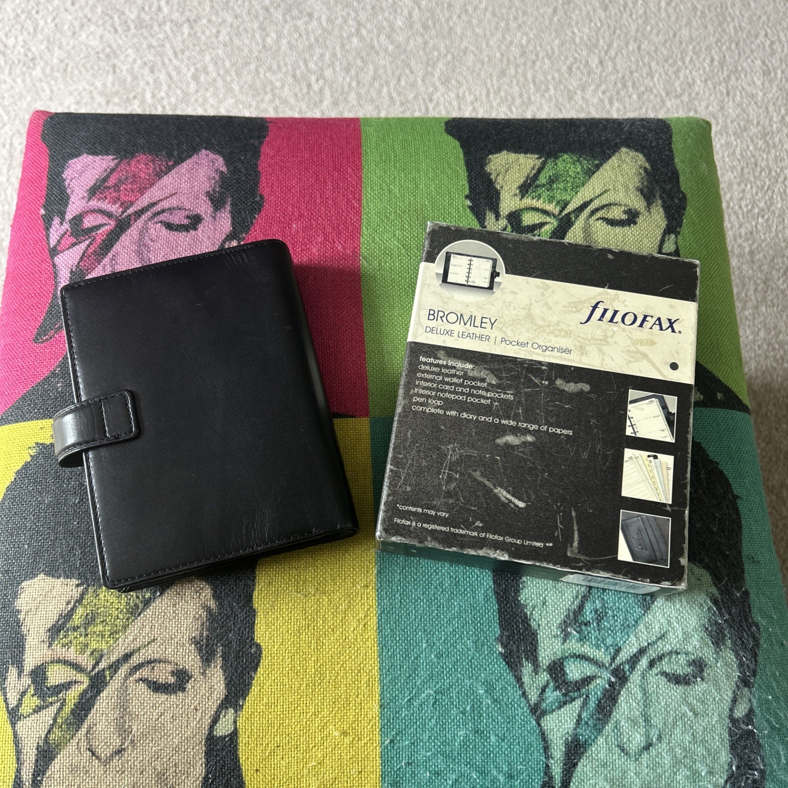 Vintage Filofax Bromley Personal Organiser Black Deluxe Smooth Leather With Box