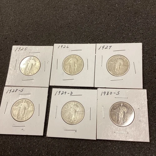 Lot of 6 - 90% silver STANDING LIBERTY QUARTERS - Lot of 6 coins -1925-1930