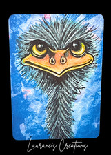 "Mischievous" Ostrich / Emu Art ACEO PRINT 2.5" x 3.5"