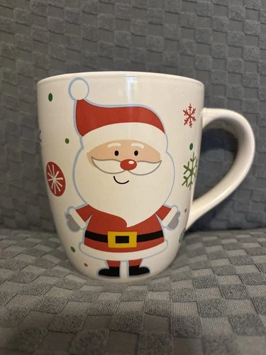 Santa Jumbo Ceramic Mug Christmas Holiday Snowflakes 5" Tall 4" Diameter