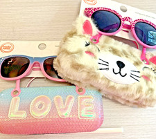 LOVE Sequence  Faux Fur Cat Themed Kids Sunglasses With Hard Cases 2 NWT Sets