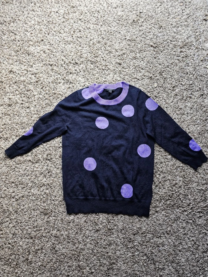 Suéter J.Crew 100% Lana Merino Lunares Negro Púrpura Dophamine Manga 3/4 Talla M Foto 2 de 4