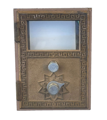 Vtg 1966 US Post Office Mailbox Door Thick Glass Combination Lock Keyless Brass