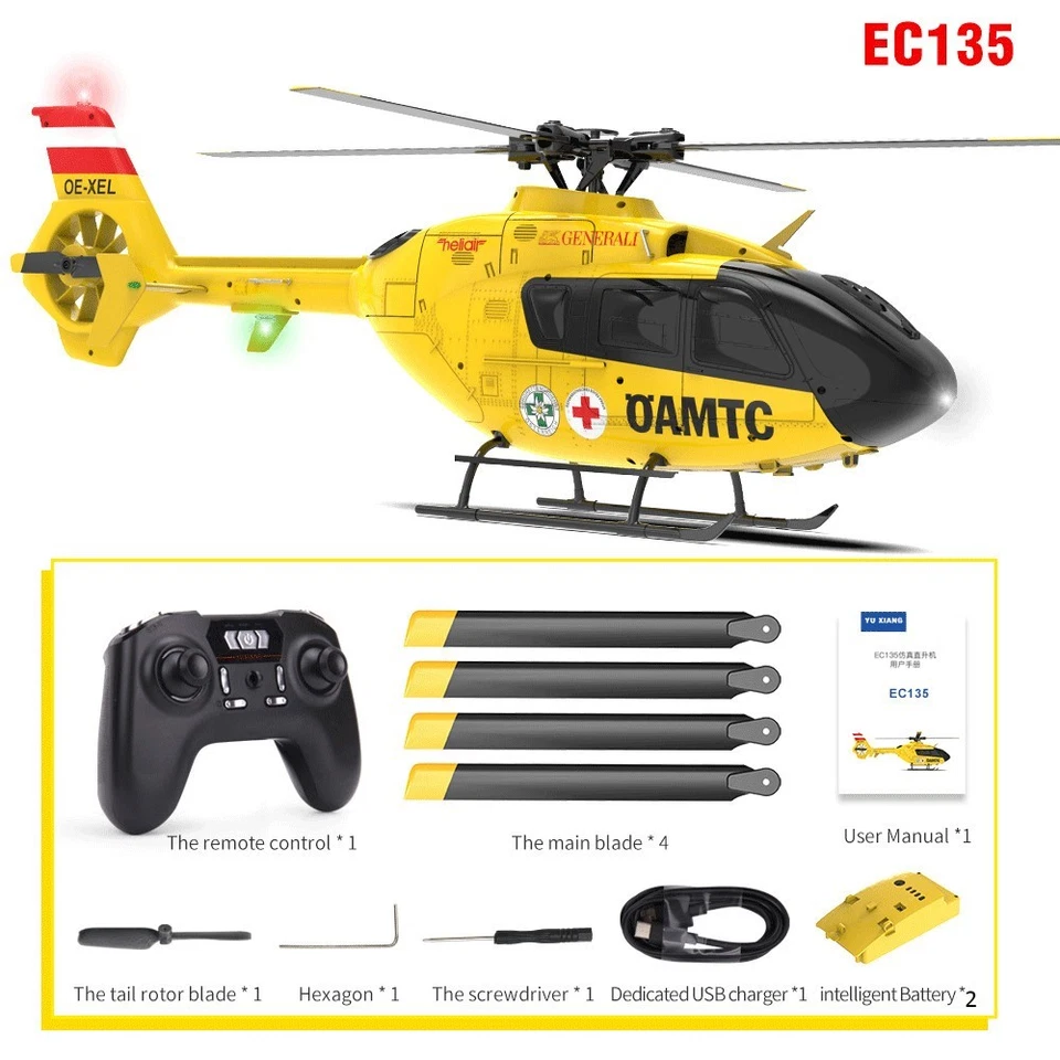 YXZNRC EC135 RC Helicopter 6-axis Gyro 2.4G 6CH 1:36Aircraft LED Light 2 Battery - Bild 2 von 4