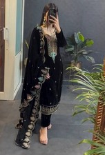 Beautiful New Heavy Viscos Velvet Salwar Kameez With Black Dupatta For Wedding