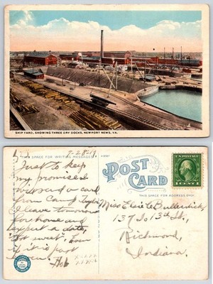 Newport News Virginia Ship Yard Three Dry Docks Postcard ZG39
