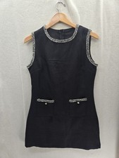 Shein Tweed Sleeveless Black 2 front Patch Pocket Shift Dress Size- S