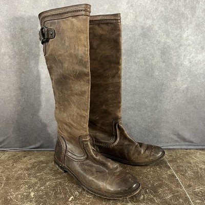 Frye Paige Boots Women Trapunto Brown Leather Tall Riding