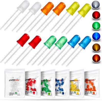 60Pcs 5Mm LED Diode Lights Assortment Kit Pack Diffused round Lens DC 3V 20Ma Li