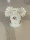 Fenton Milk Glass Vase Ruffled With Flower Motif
