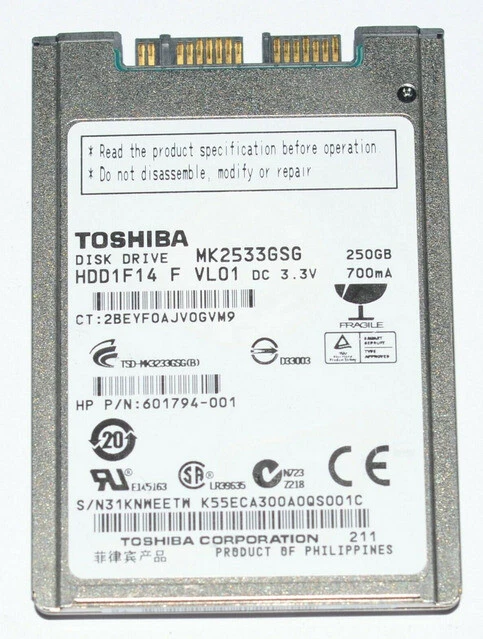 1.8" MK2533GSG MICRO SATA 250GB Hard Drive For Toshiba Elitebook 2530P 2730P 274 - Image 2 of 4