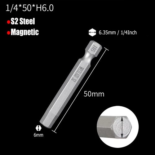H0.9 to H14 Hexagon Magnetic Bit Socket Wrenches S2 Steel 1/4" for Hexagon Bolts - Picture 19 of 30