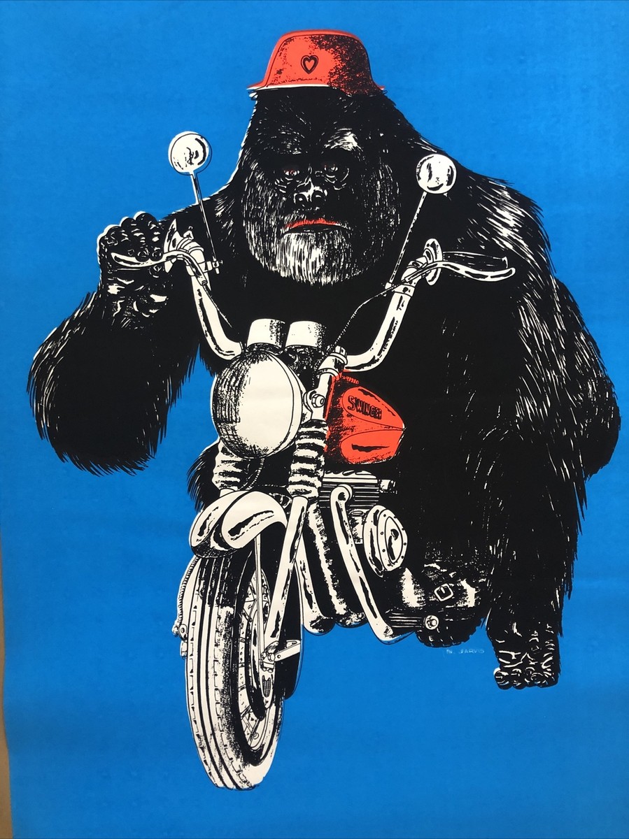 ポスター Gori Gorilla MotorcycleOriginal Vintage Blacklight Poster Chopper Bike