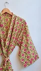 Indian Cotton Robe Long Kimono Sleepwear Yellow Floral Printed Night Kimono Robe