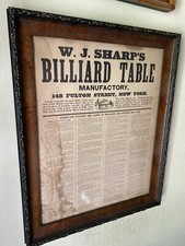 Original Antique Pool Billiards broadside rule sheet W.J. Sharp's 1860's-1870