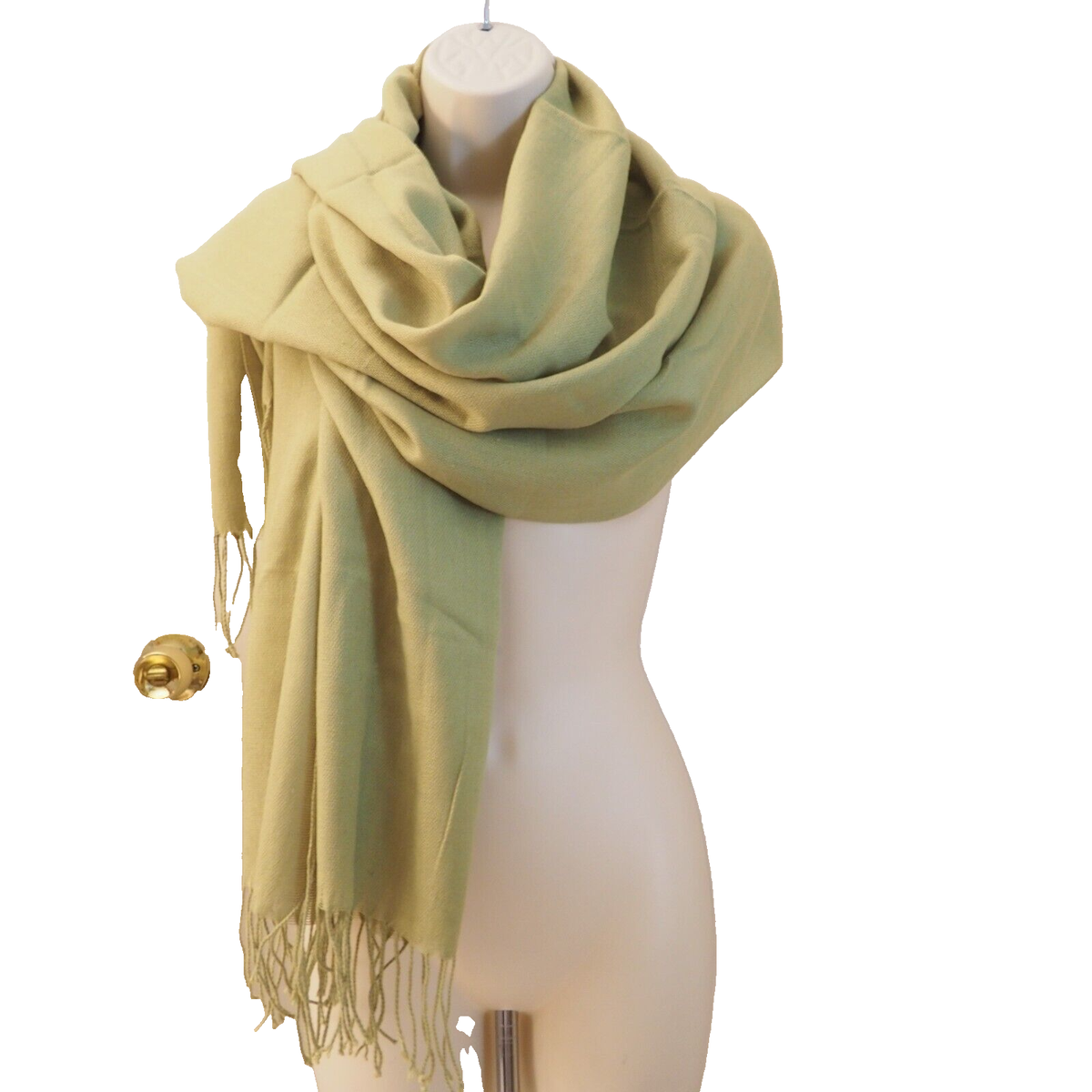 PASMINA Olive Green Very Soft Viscose Blend Fringe Scarf 