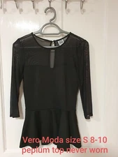 VERO MODA SIZE S 8-10 BLACK PEPLUM TOP 
