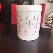 Rae Dunn MRS. CLAUS'S KITCHEN Ceramic Crock Utensil White Red LL Letter NEW!