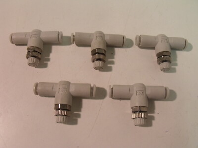 (5) New SMC AS2001F-04 Inline 5/32 Speed Controllers with One-touch Fitting