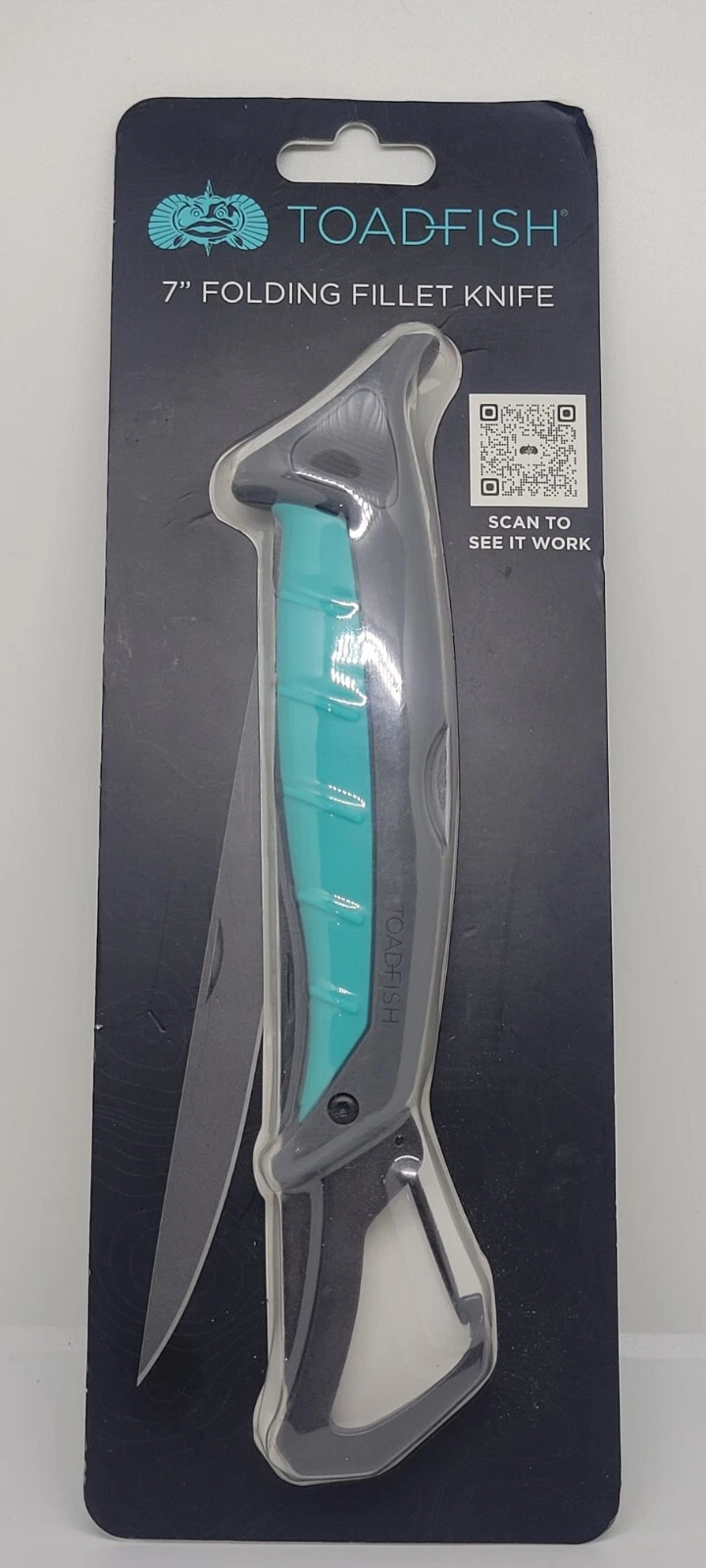 TOADFISH STOWAWAY FOLDING TEAL FILET KNIFE W/ BUILT IN CLIP KAYAK CAMPING 🔥
