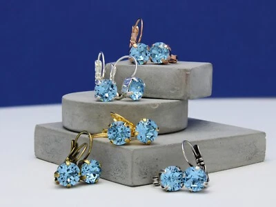 HANDMADE Pendientes de palanca de aguamarina - Elementos de cristal de Swarovski elige tu acabado