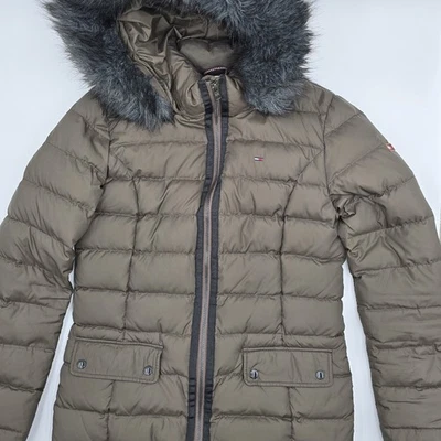 Hilfiger Denim Steppjacke Damen M oliv Khaki Kapuze Winterjacke Woman Jacket - Bild 1 von 4