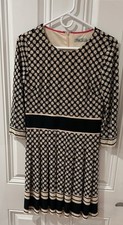 Eliza J Women’s Black & Cream Geo Print Pleated Fit & Flare Dress Size 4