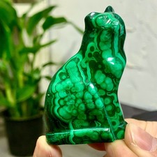 125G Natural Malachite transparent hand carved cat crystal cluster mineral