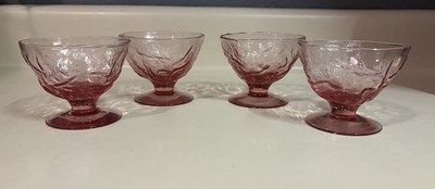 4 Vntg MORGANTOWN SENECA DRIFTWOOD CRINKLE PINK GLASS FOOTED SHERBET DESERT CUPS