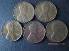 1945 LINCOLN WHEAT PENNY - SET of 5 COINS