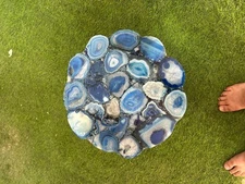 18" Blue Agate Slice Coffee End Table Top for Home Decor Personalized Gifts