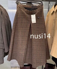 ZARA NEW WOMAN HIGH-WAIST PLAID PLEATED SKIRT WOOL ZW BROWN BLUE 9246/086/049