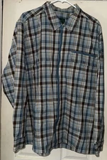 Scandia Woods Shirt Mens XL Blue Brown Plaid Zip Front Zipper Pocket Long Sleeve