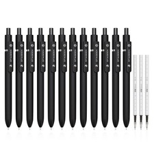Black Gel Pens, 12Pcs Fine Point Smooth Writing Pens with 3 Extra Refills, Qu...