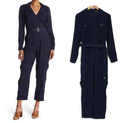 Ted Baker London Utility Pocket Belted Jumpsuit in Navy Blue UK
