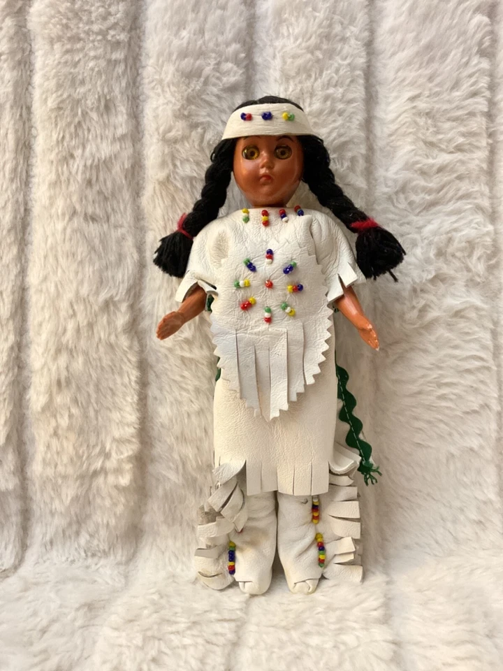 "Muñeca india americana 1958 vintage rara 8"" traje de cuero original/hecha en Alemania" Foto 2 de 4