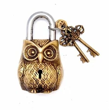 Owl Brass Pad-Lock With Two Keys Vastu Collectible Lock-Feng Shui